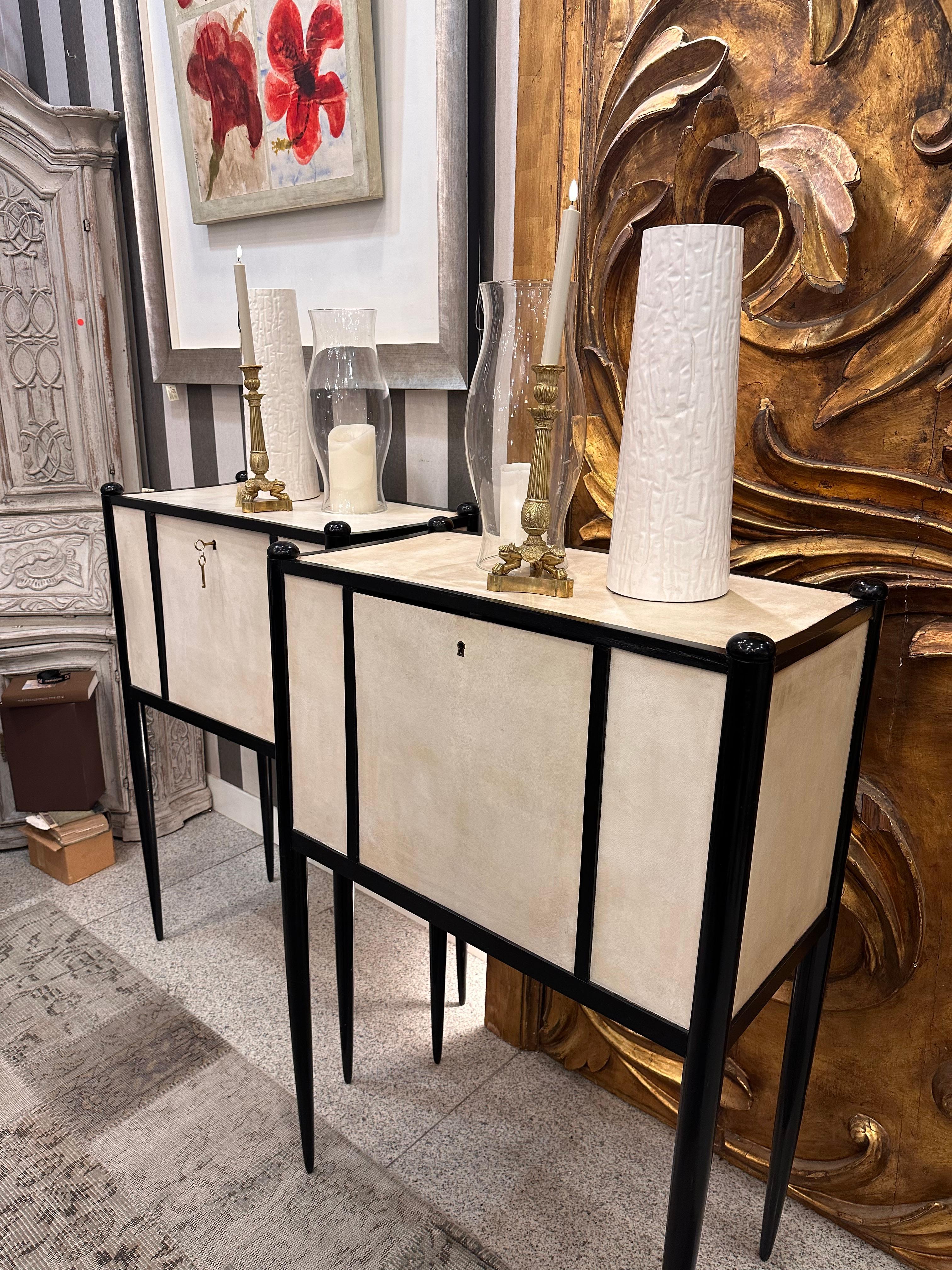 Art Deco Italian Paolo Buffa  black and white couple of Cabinets Secretaries 3