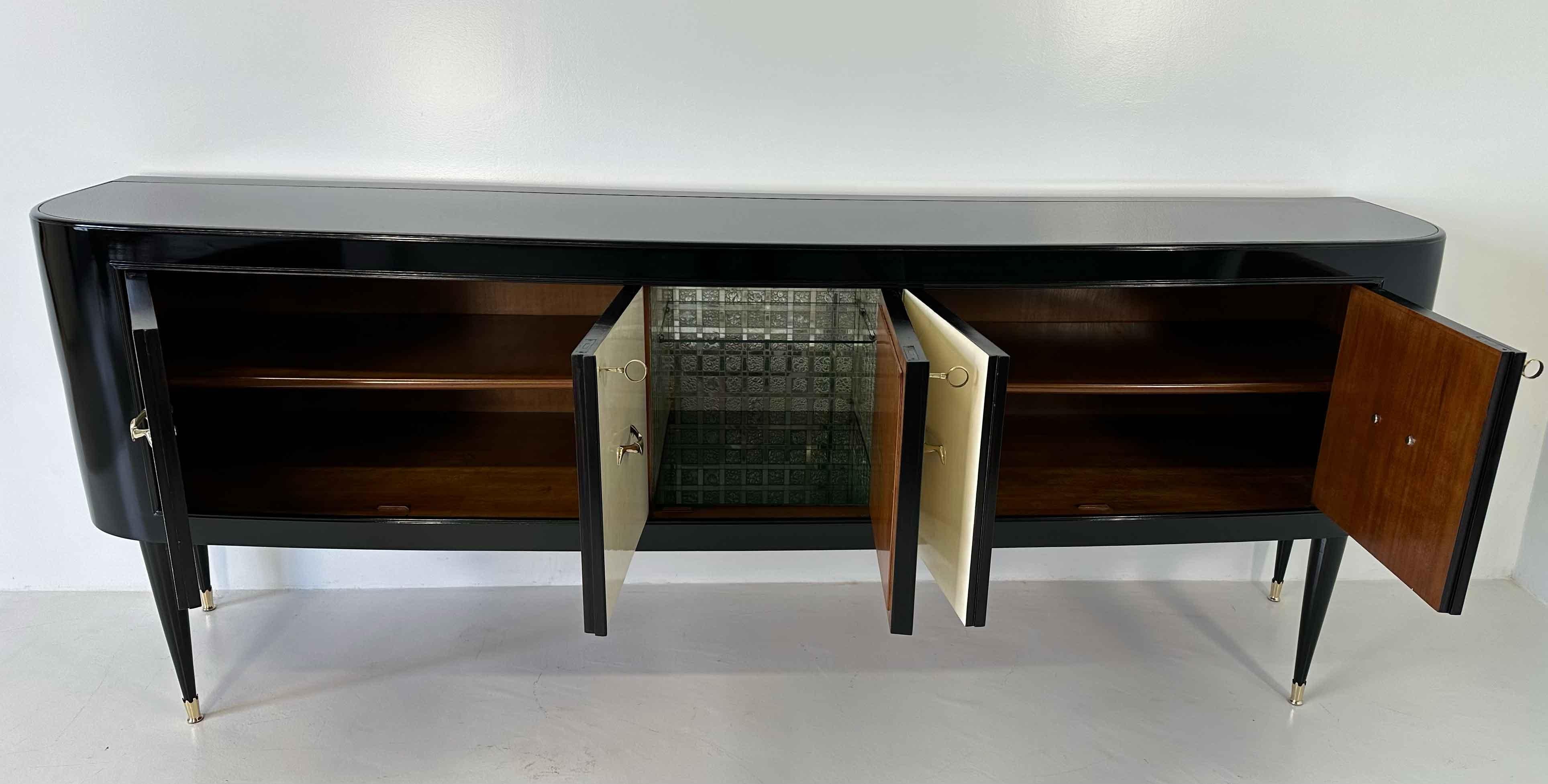 Sideboard und Bar aus italienischem Pergament und schwarzem Lack im Art déco-Stil, 1950 im Angebot 4