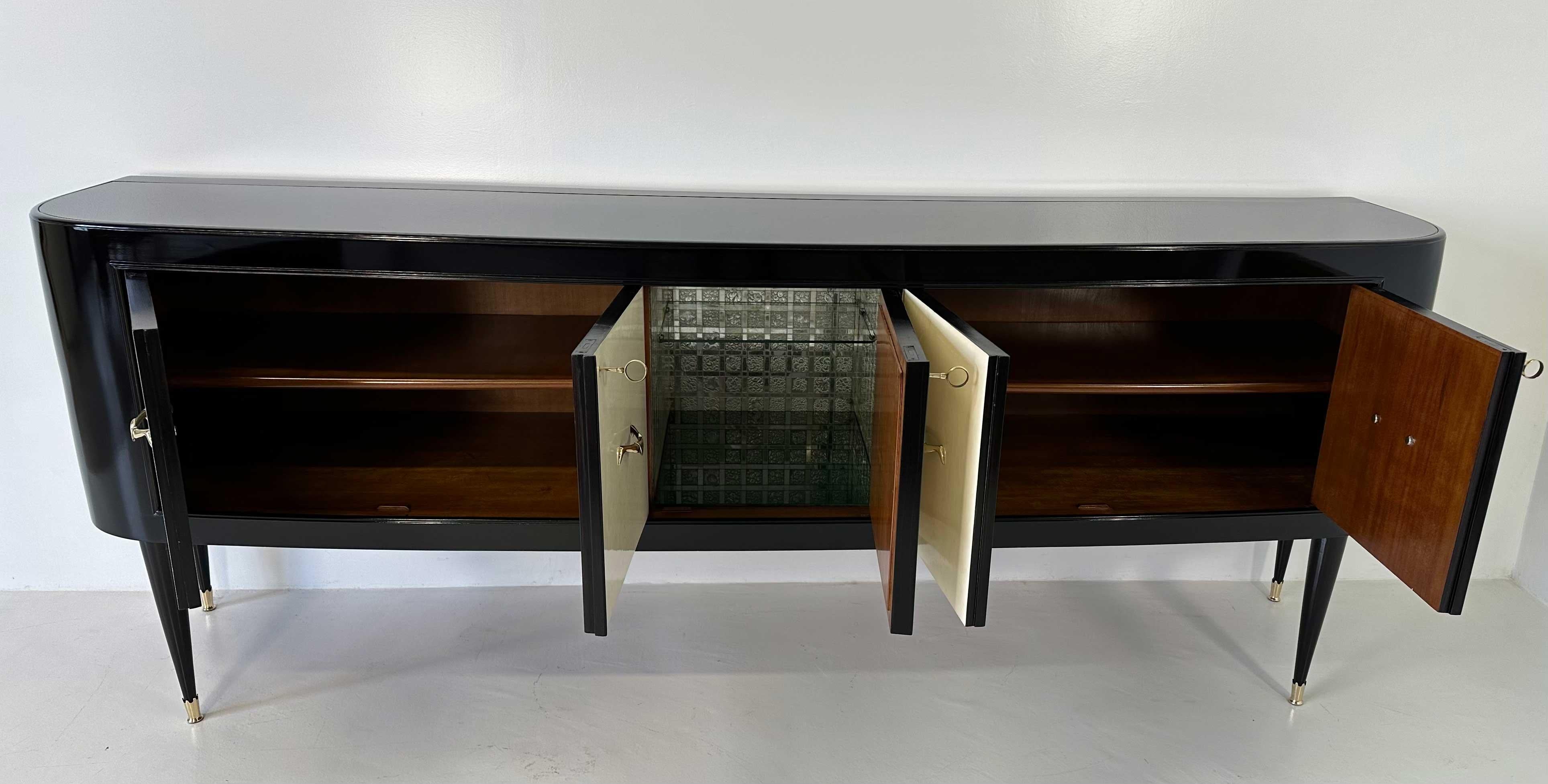 Art Deco Italian Parchment and Black Lacquer Sideboard and Bar, 1950 For Sale 6