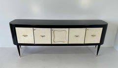 Credenza e bar in pergamena e lacca nera in stile Art Déco italiano, 1950