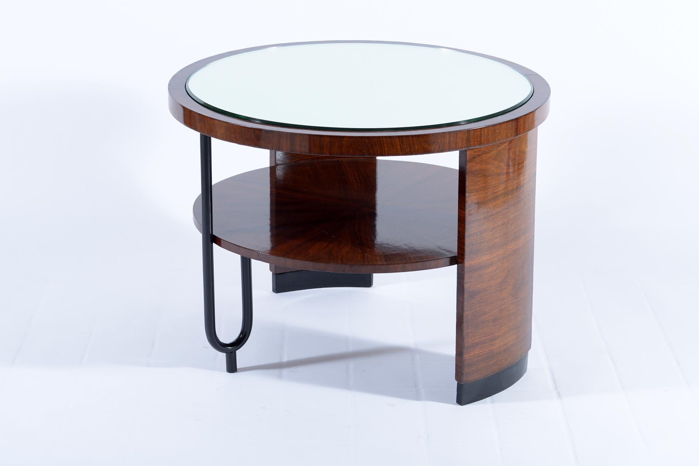 Art Deco Italian Rationalist Round Side Table Mirror Top, 1930 In Good Condition In Firenze, Toscana