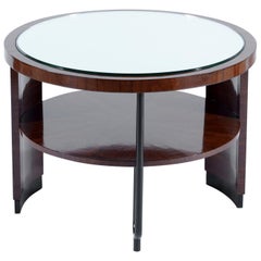 Art Deco Italian Rationalist Round Side Table Mirror Top, 1930 Art Deco Italian Rationalist Round Side Table Mirror Top, 1930