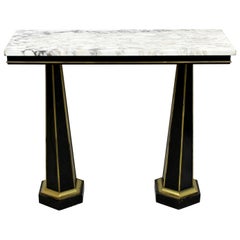 Art Deco Italian Regency Marble & Black Ebonized Wood Console Foyer Table, 1930s