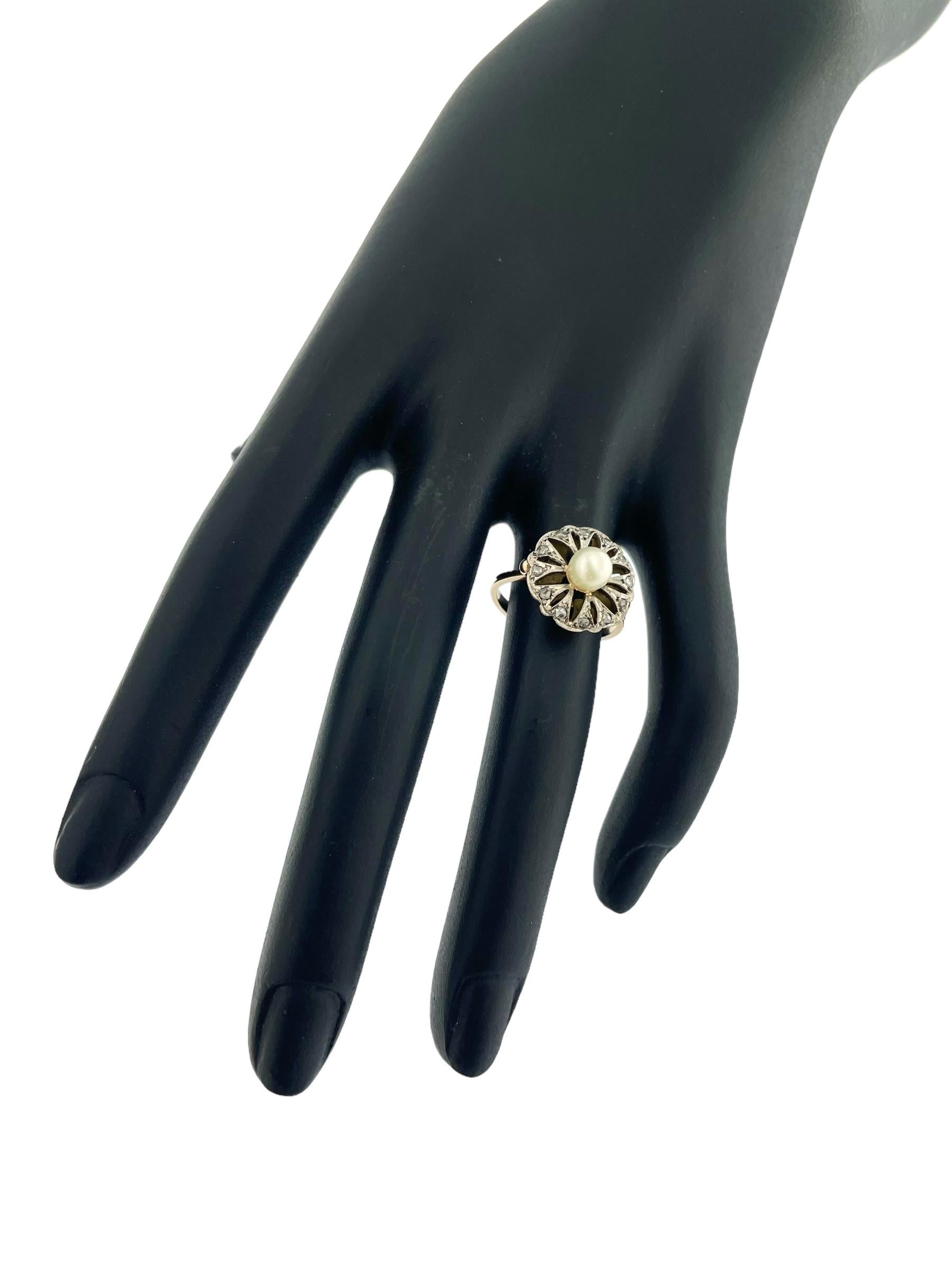 Women's Art Deco Italian Ring Platinum and Gold with Pearl and Diamonds For Sale