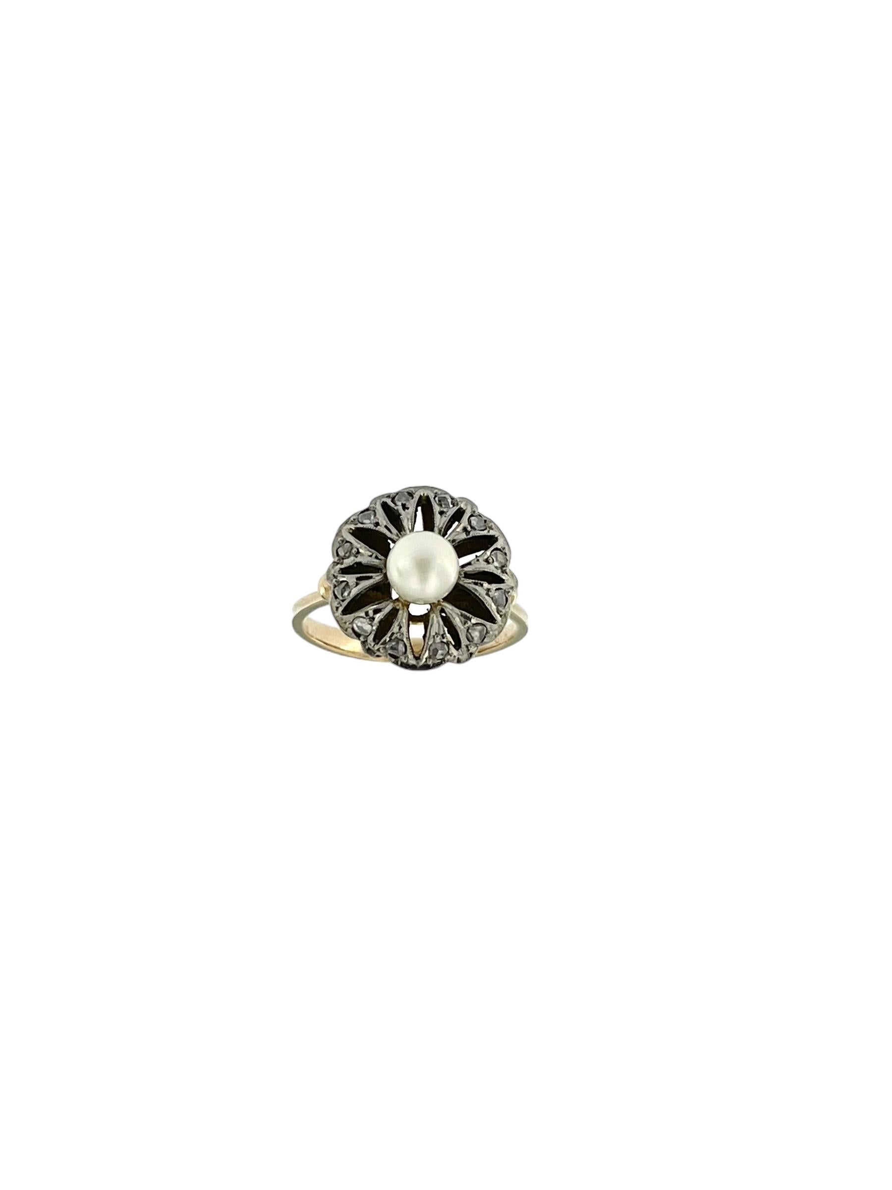 Art Deco Italian Ring Platinum and Gold with Pearl and Diamonds For Sale 1