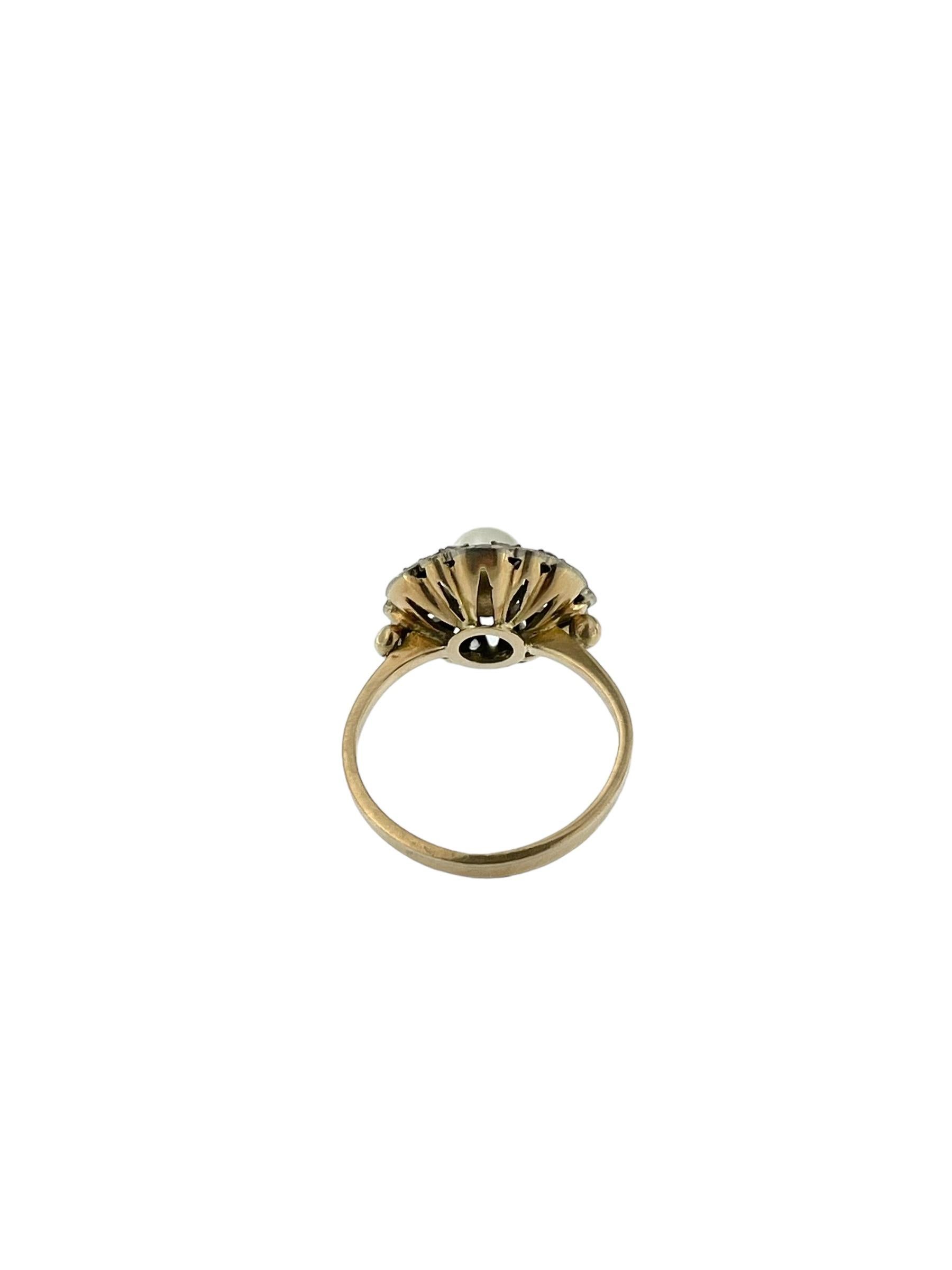 Art Deco Italian Ring Platinum and Gold with Pearl and Diamonds For Sale 2