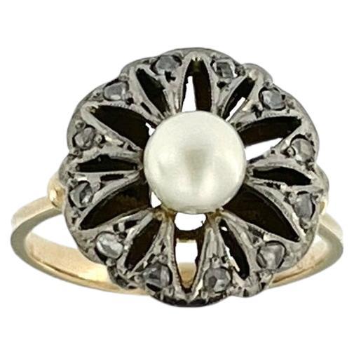 Art Deco Italian Ring Platinum and Gold with Pearl and Diamonds