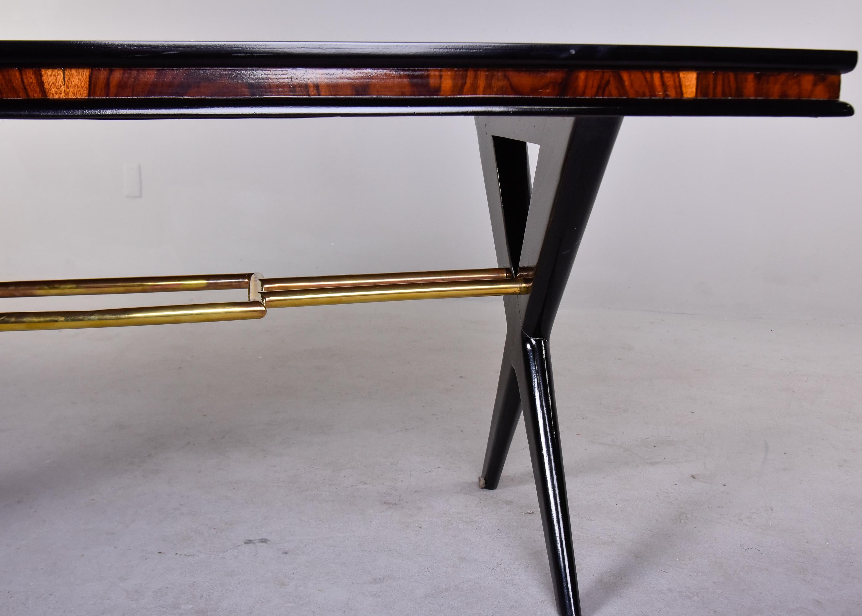 Art Deco Italian Rosewood Dining Table with Decorative Brass Stretcher For Sale 5