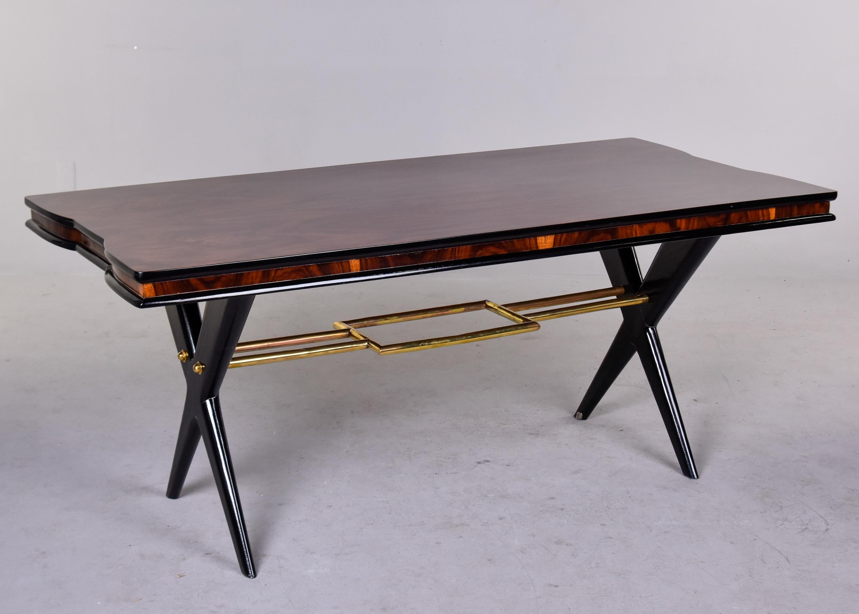 Art Deco Italian Rosewood Dining Table with Decorative Brass Stretcher For Sale 6