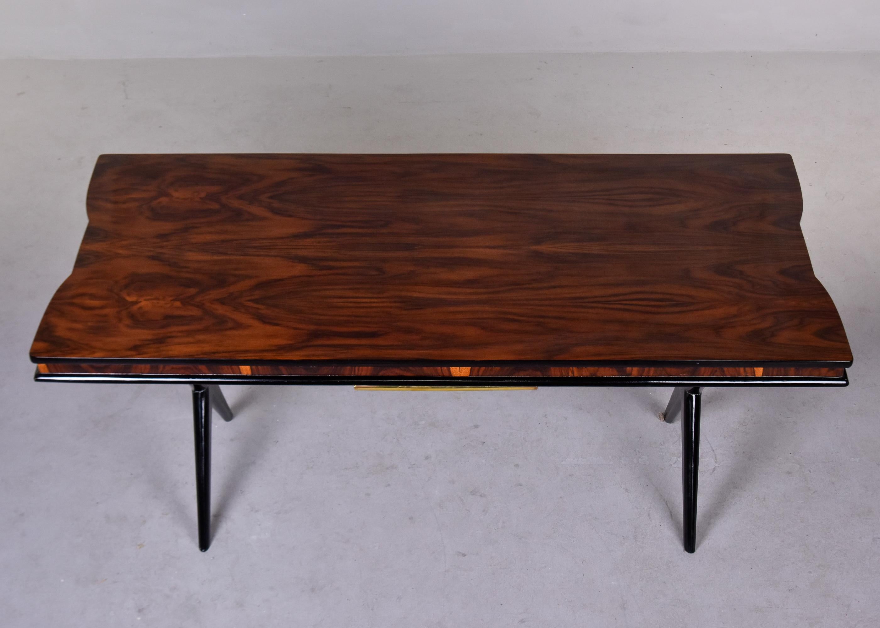 Art Deco Italian Rosewood Dining Table with Decorative Brass Stretcher For Sale 7