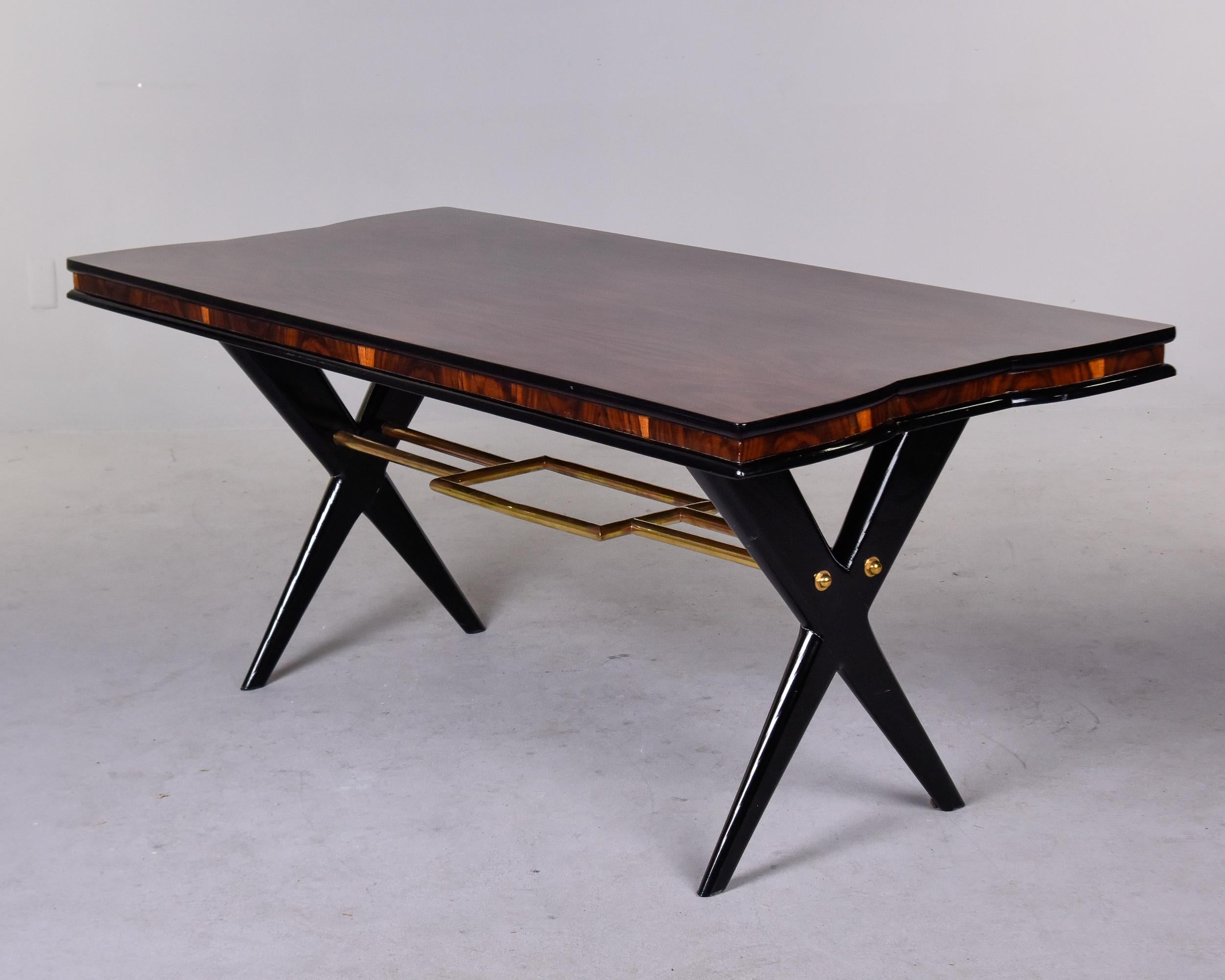 Art Deco Italian Rosewood Dining Table with Decorative Brass Stretcher For Sale 8