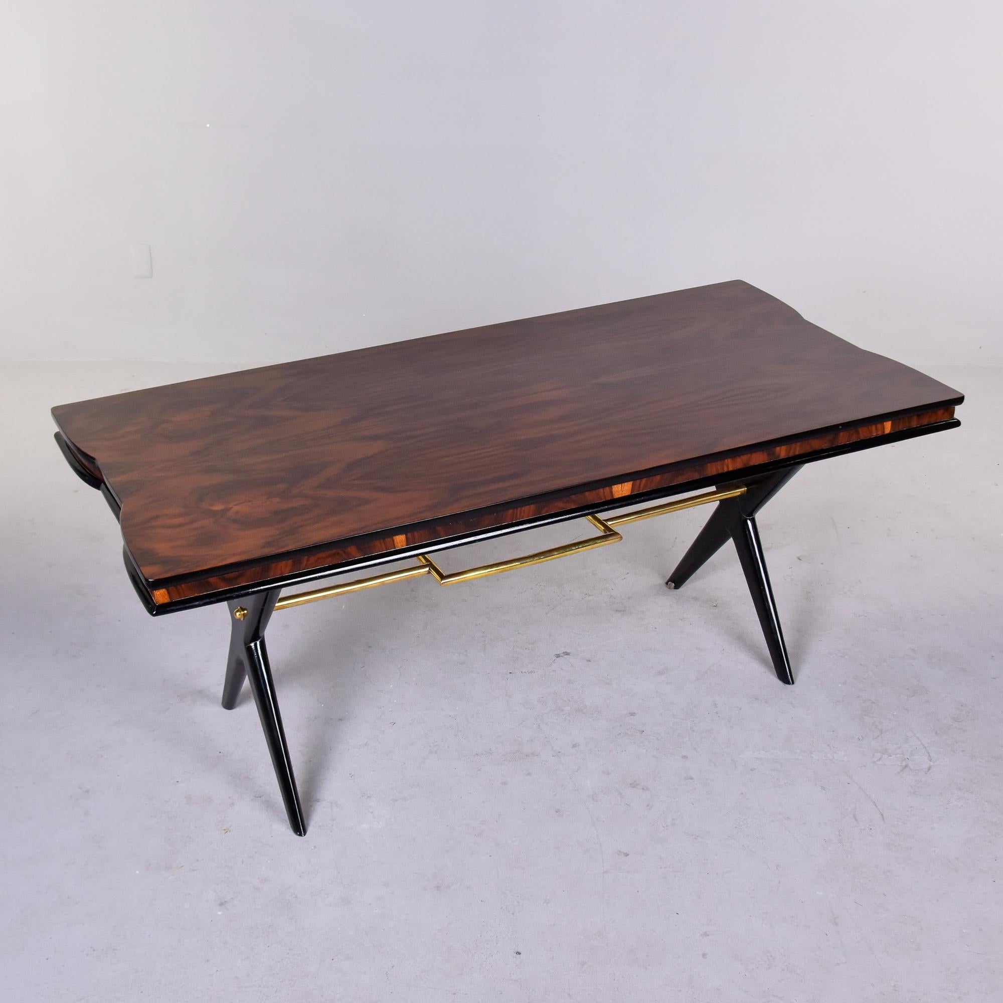 Mid-Century Modern Art Deco Italian Rosewood Dining Table with Decorative Brass Stretcher For Sale