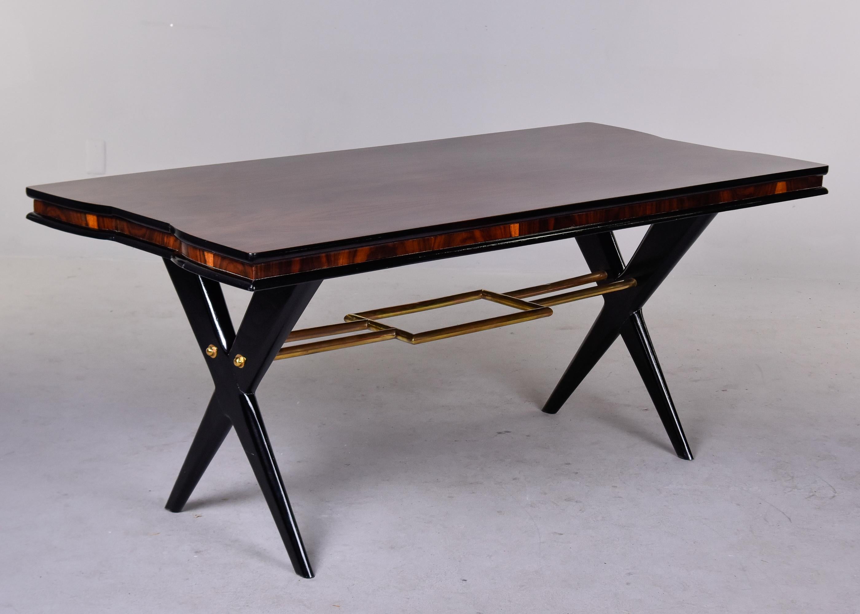 Art Deco Italian Rosewood Dining Table with Decorative Brass Stretcher In Good Condition For Sale In Troy, MI