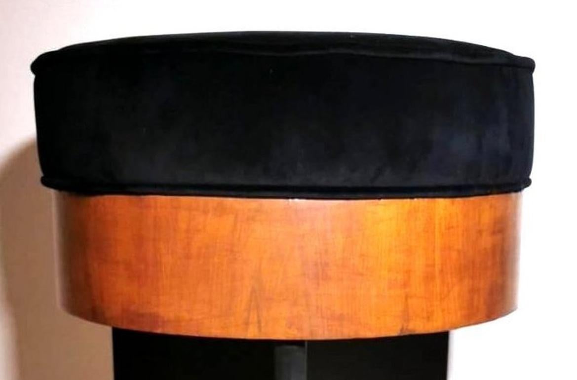 Art Deco Italian Round Bench Seat Upholstered in Black Velvet  5