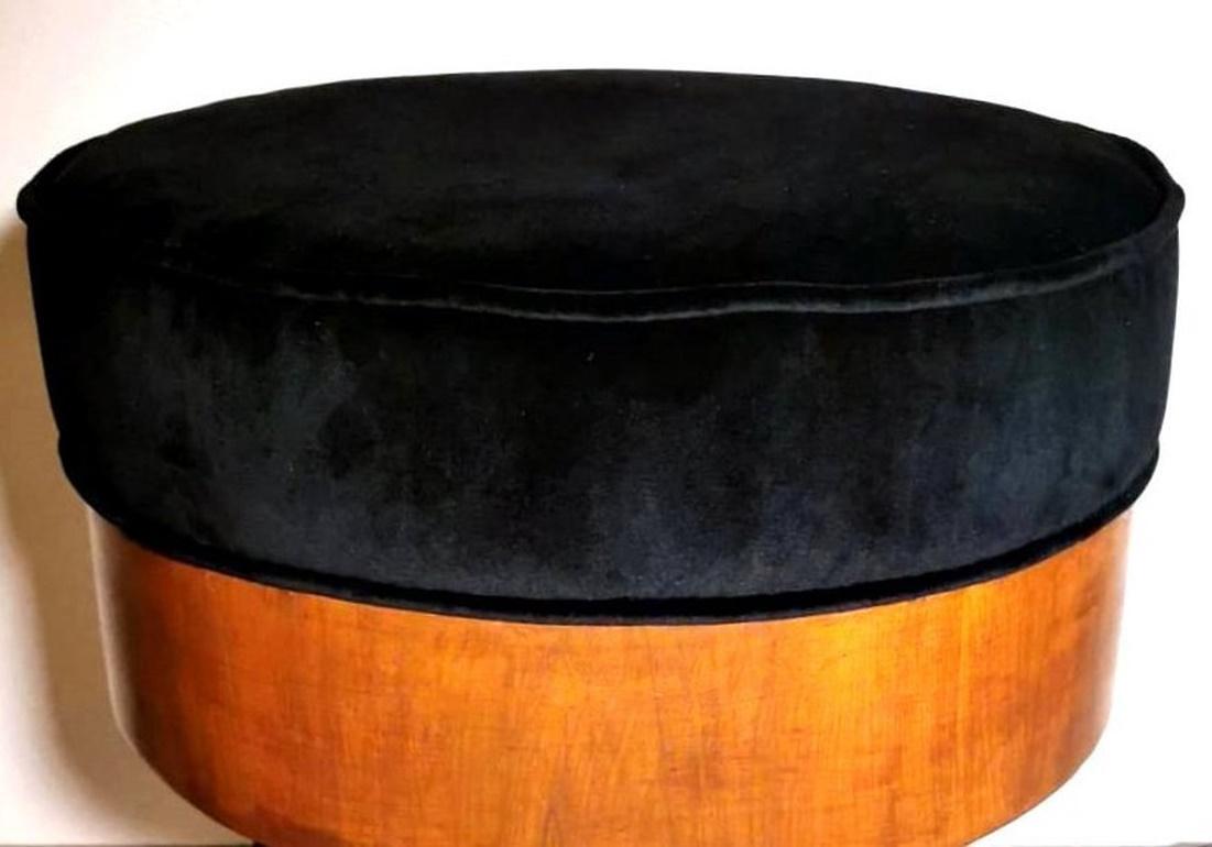 Art Deco Italian Round Bench Seat Upholstered in Black Velvet  6