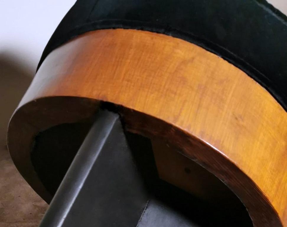 Art Deco Italian Round Bench Seat Upholstered in Black Velvet  9