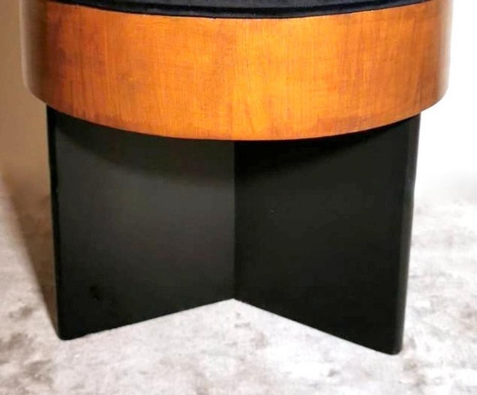 Art Deco Italian Round Bench Seat Upholstered in Black Velvet  2