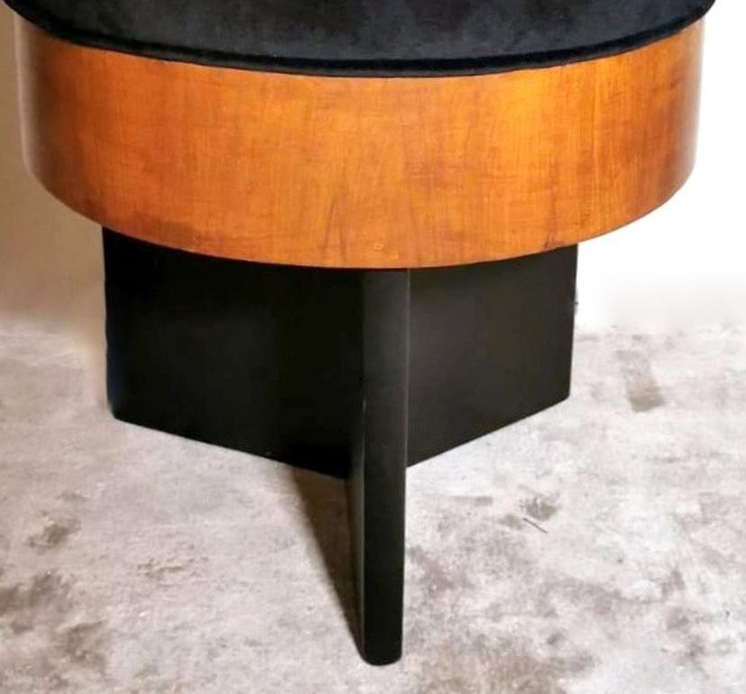 Art Deco Italian Round Bench Seat Upholstered in Black Velvet  3
