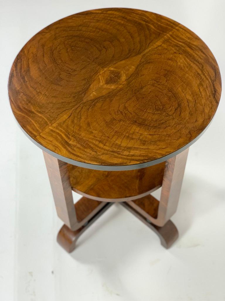 Wood Art Deco Italian Round Side Table Double Shelve