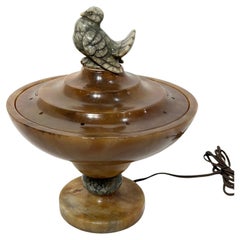 Art Deco  Italienische Alabaster-Skulpturlampe mit Vogelmotiv