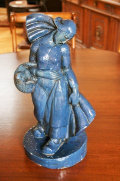 Italian Art Deco Terracotta Sculpture in Cerulean Blue, 1930