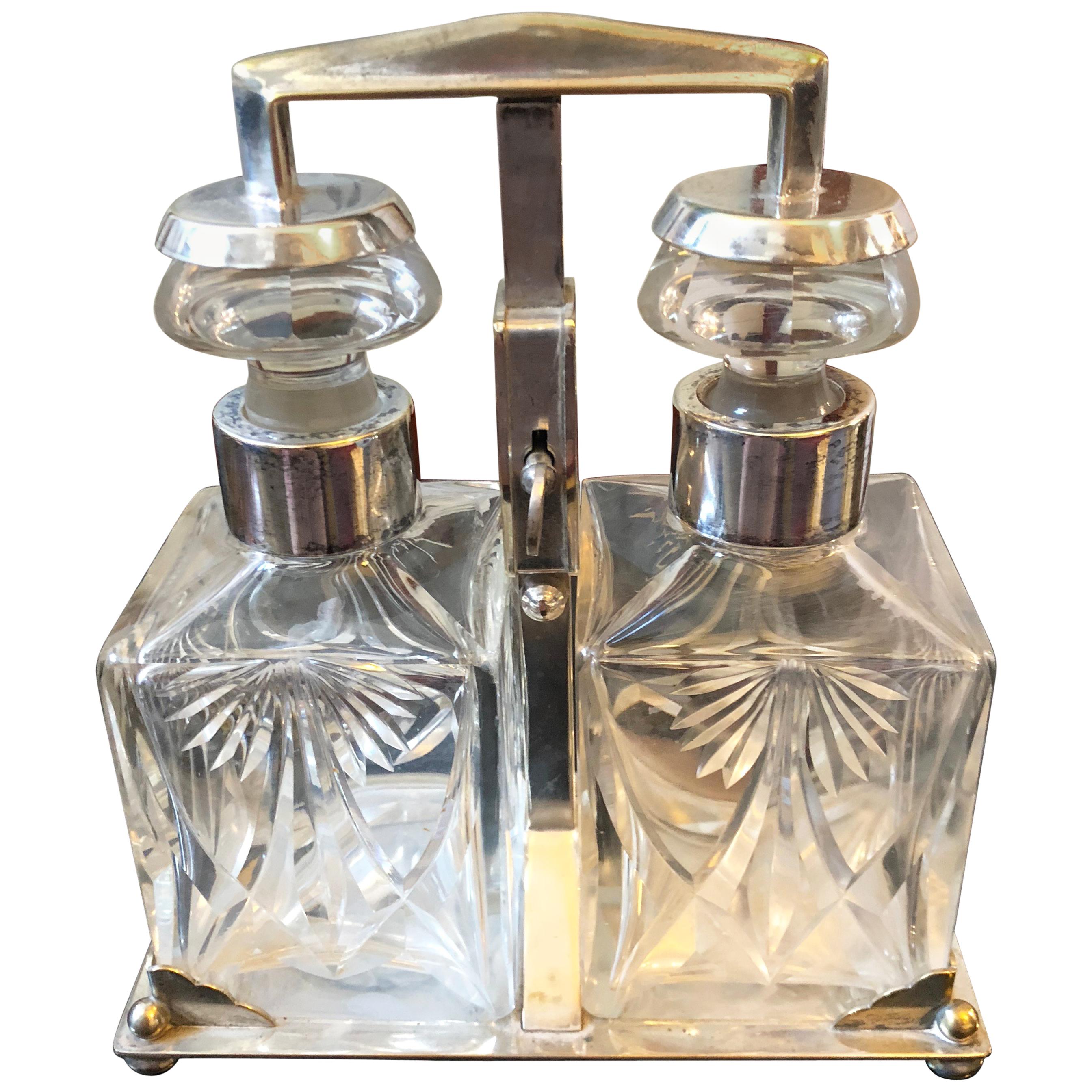 Art Deco Italian silver Plated and Engraved Crystal Tantalus, circa 1930