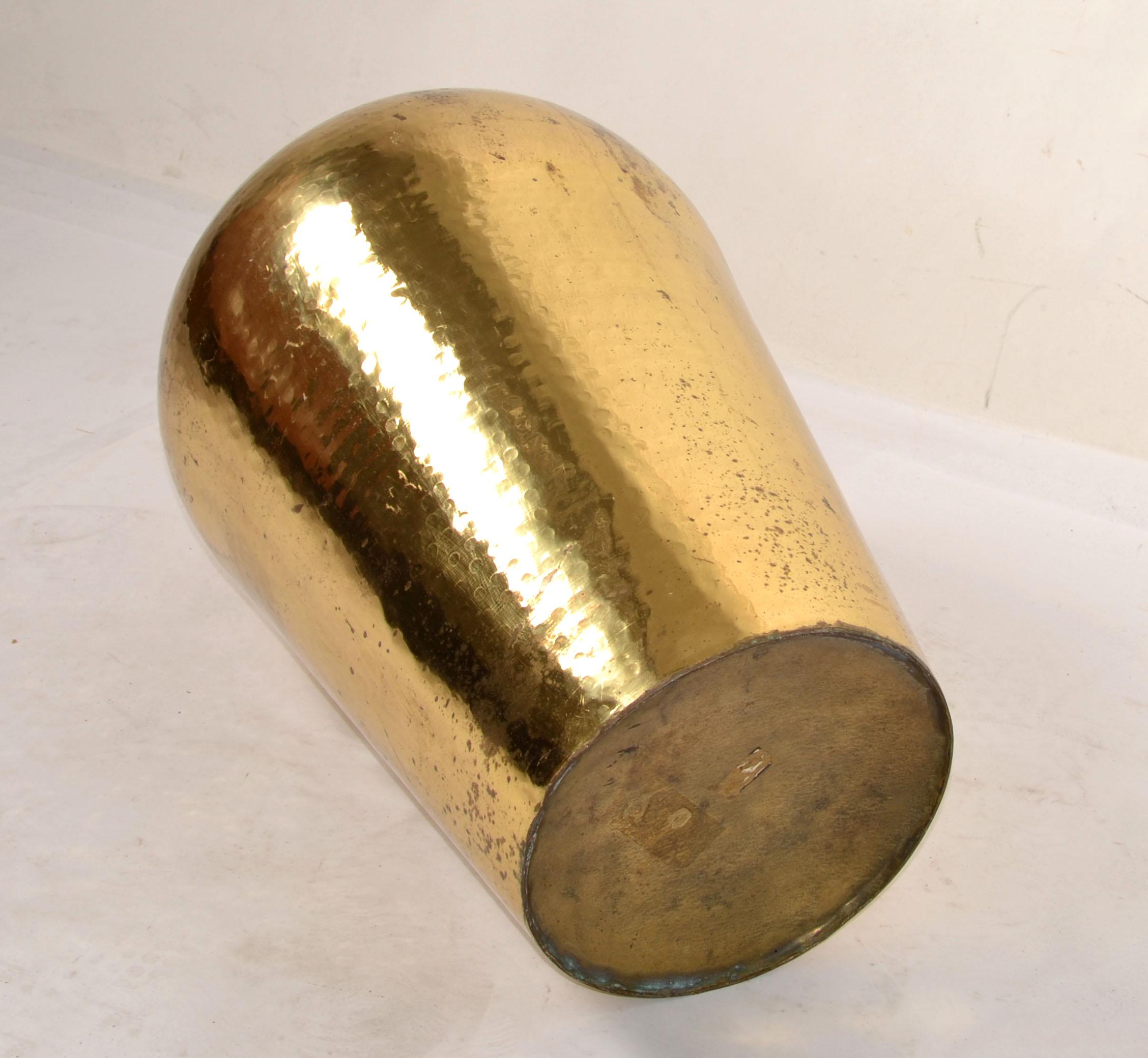 Art Deco Italian Style Large Urn Cone Shape Hand-Hammered Brass Vase Vessel 1970 6