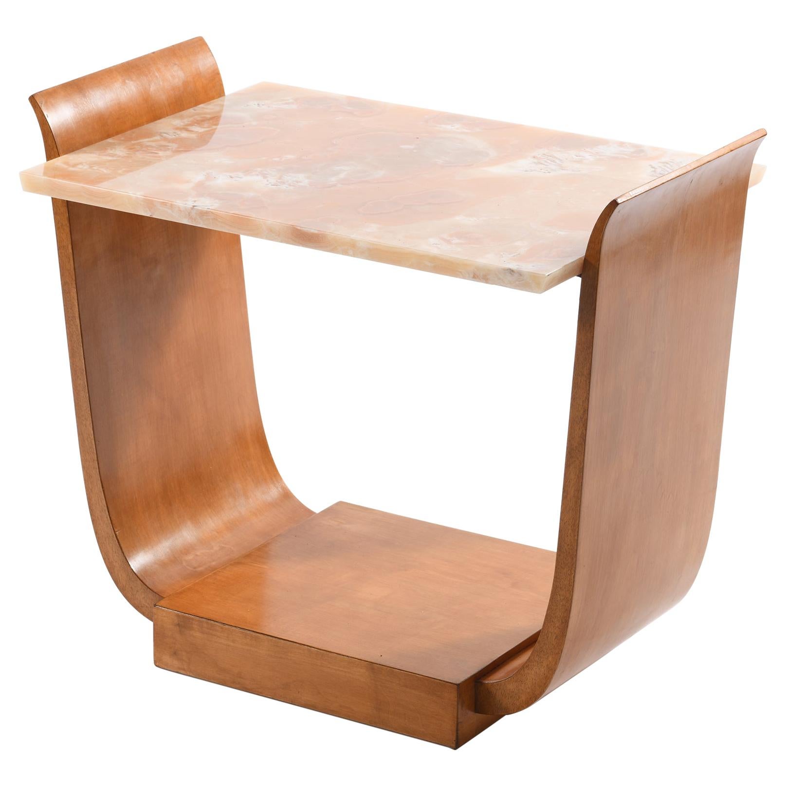 Art Deco Italian "U" Shaped Side Table Onyx Top