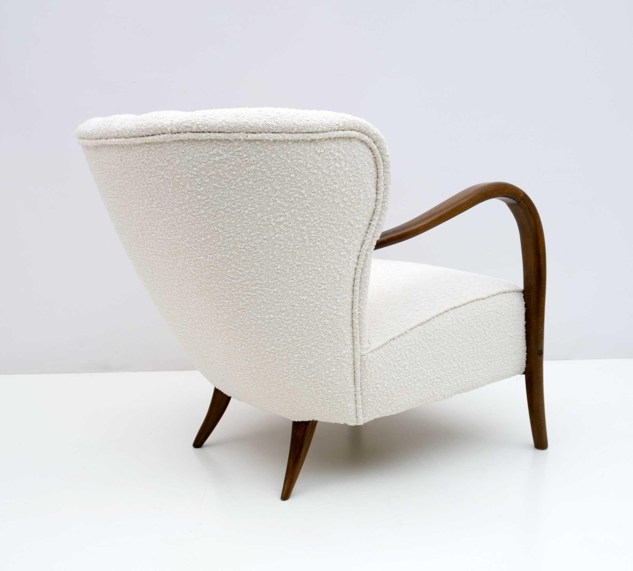 Art Déco Italian Walnut and Bouclé Armchair, 1920s 1