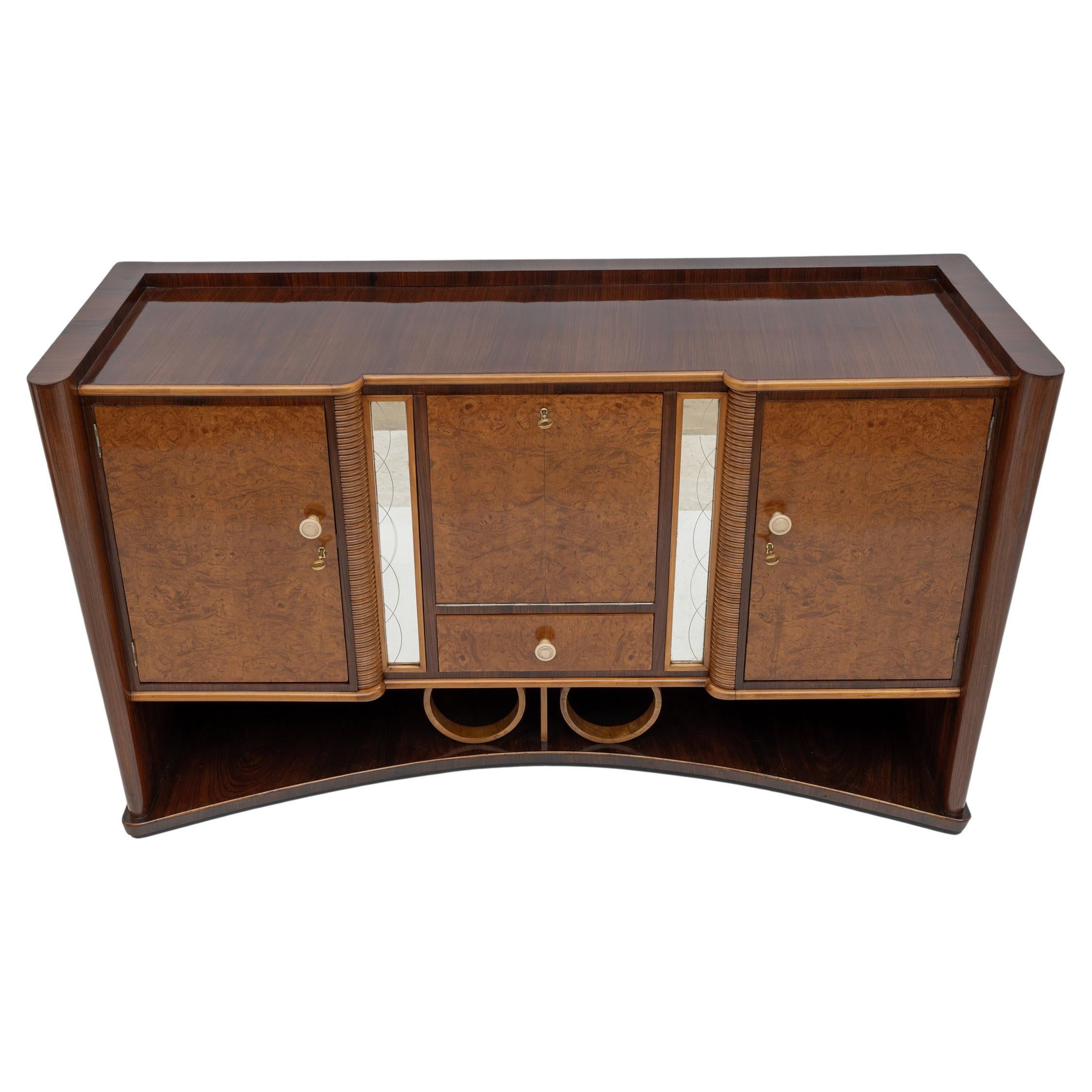 Credenza Art Decò italiana in noce e acero, anni '30
