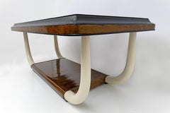 Art Deco Italian Walnut and Top Glass Table with Elephant Tusk Legs, 30s
