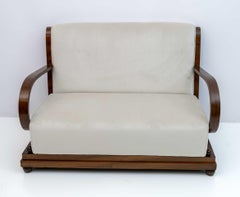 Art Dèco Italian Walnut and Velvet Sofa, 1920s