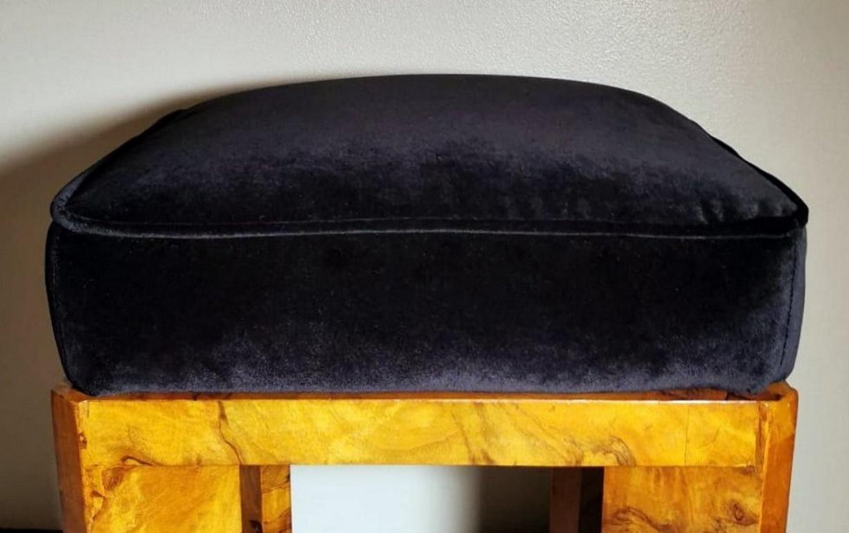 Art Deco Italian Walnut Briar and Black Velvet Bench 7