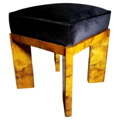 Art Deco Italian Walnut Briar and Black Velvet Bench