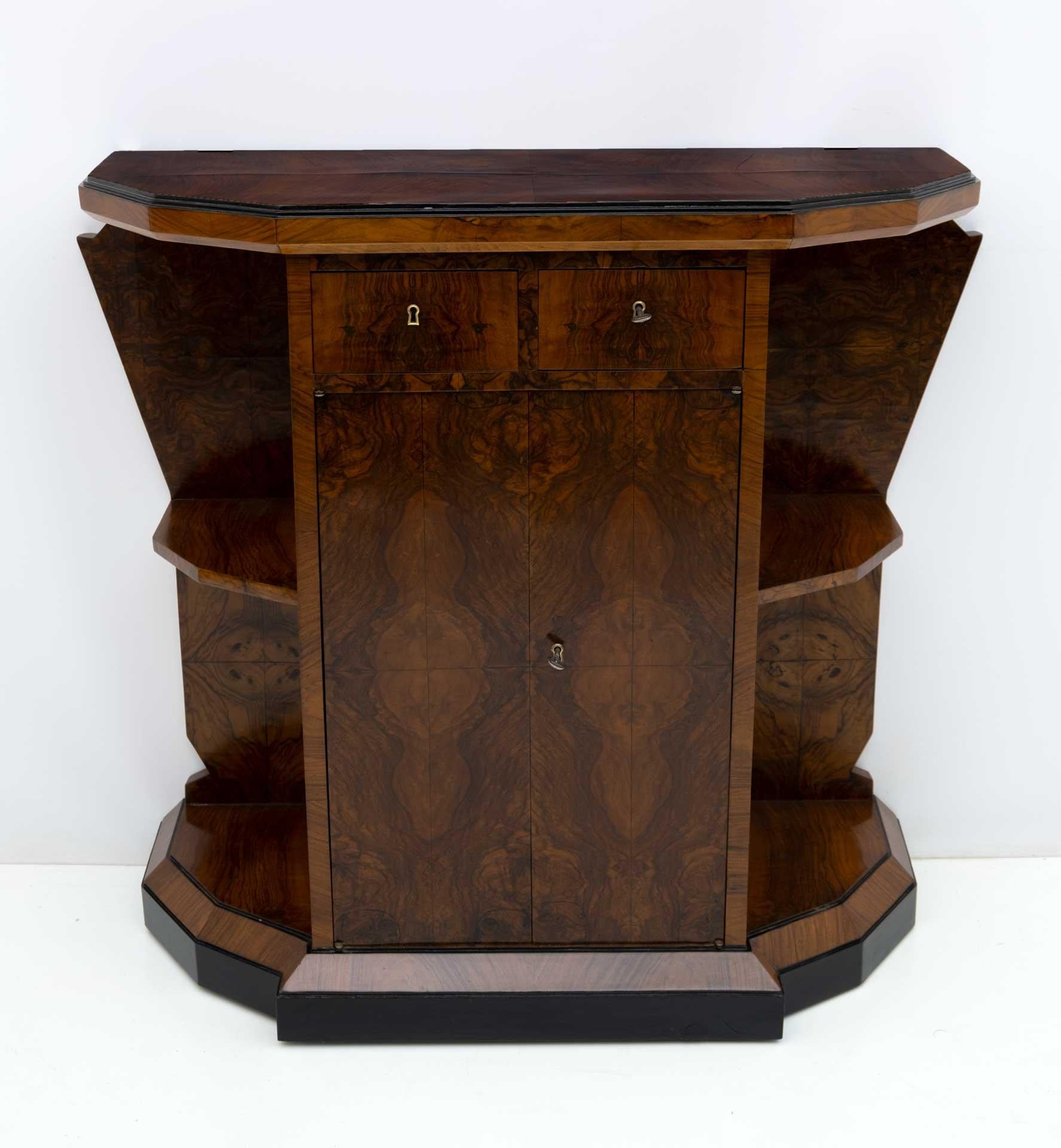 Art Déco Credenza Art Deco in noce di Briar con specchio, inizio XX secolo in vendita