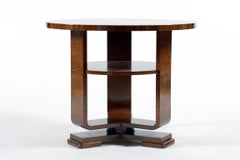 Art Deco Italian Walnut Burl Round Double Shelves Side Table, 1930