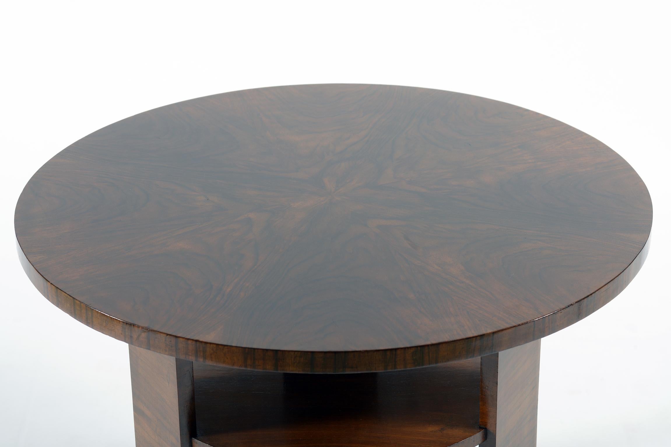 Mid-20th Century Art Deco Italian Walnut Burl Round Double Shelves Side Table, 1930