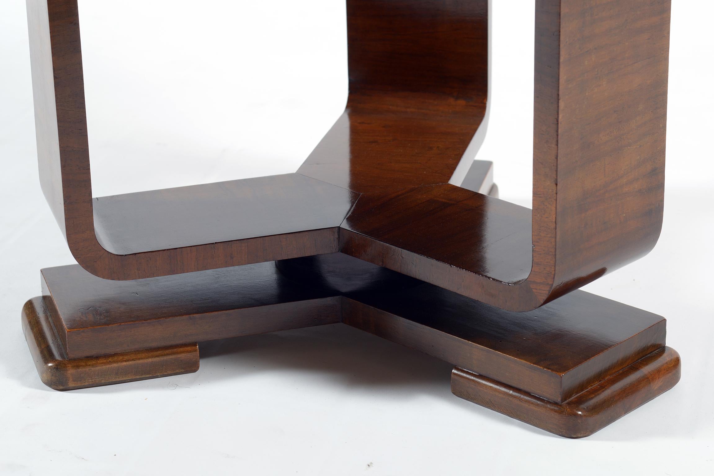 Art Deco Italian Walnut Burl Round Double Shelves Side Table, 1930 2