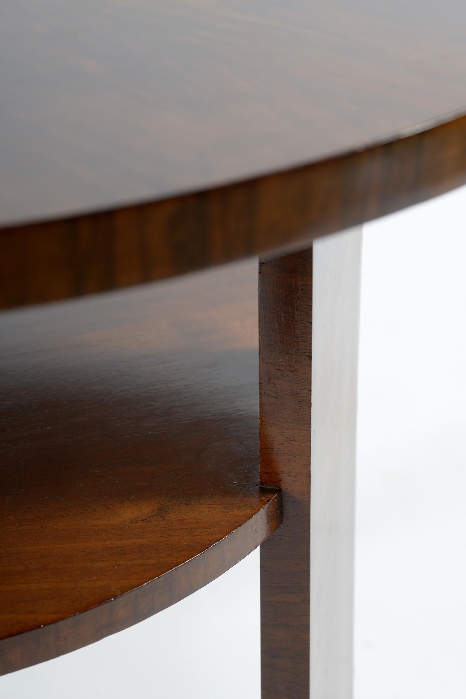 Art Deco Italian Walnut Burl Round Double Shelves Side Table, 1930 5
