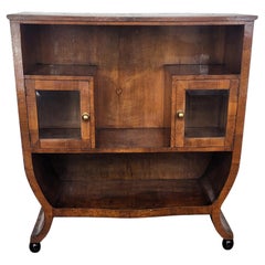 Art Deco Italian Walnut Burl Wood Three Shelves Sideboard Bar Cabinet Bookshelf