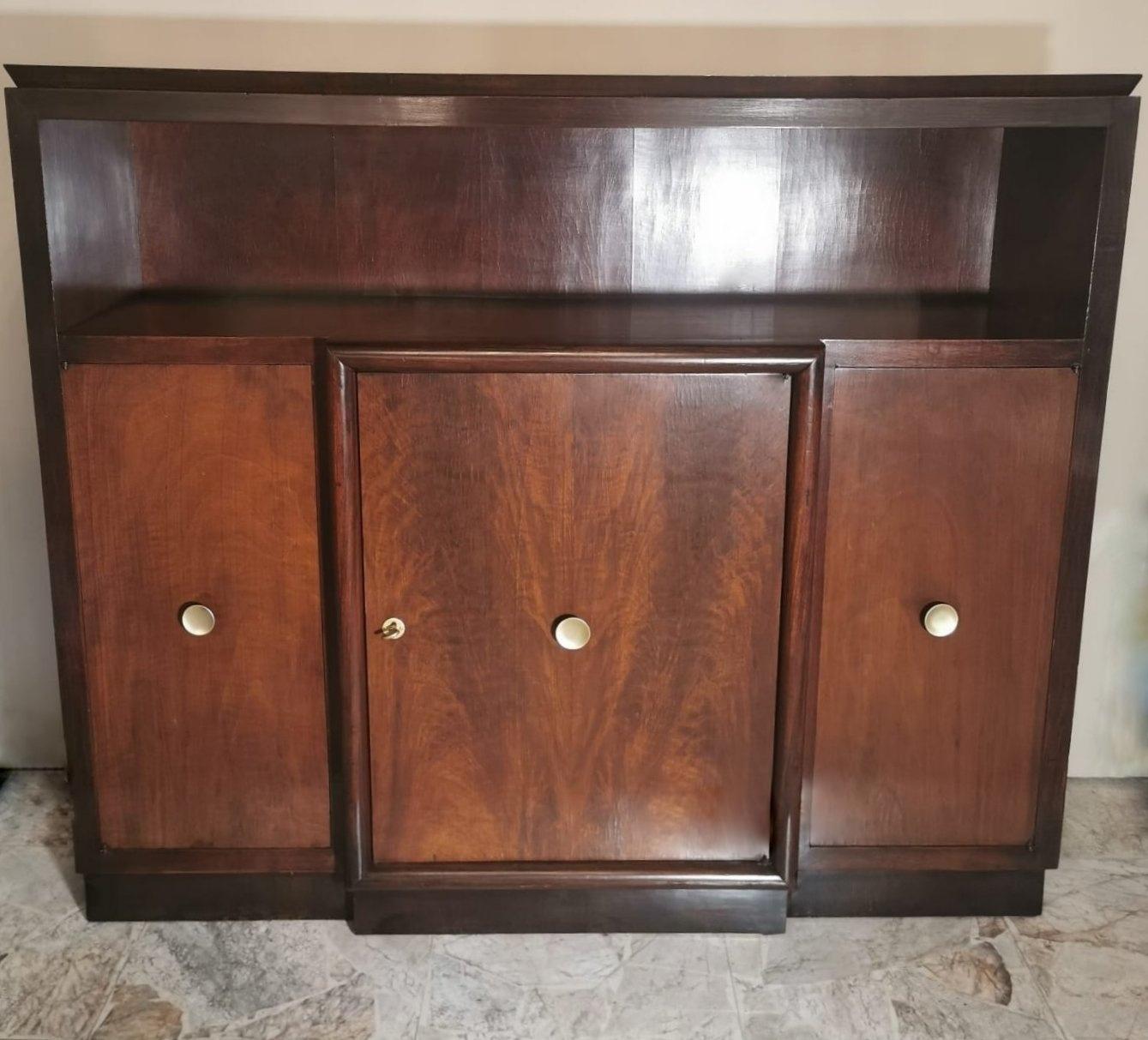 Polished Art Deco Italian Walnut Cabinet with Doors For Sale