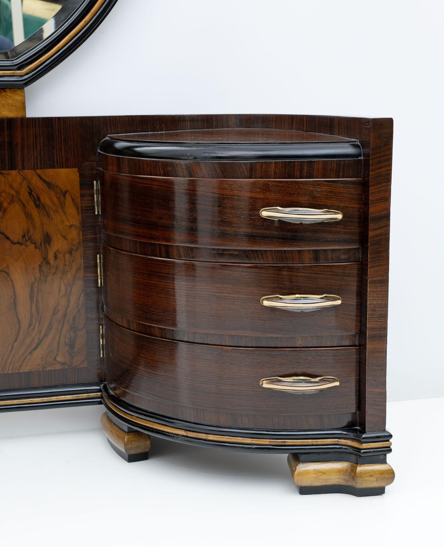 Art Dèco Italian Walnut Dressing Table with Mirror by F.lli Mascheroni, 1930s 1