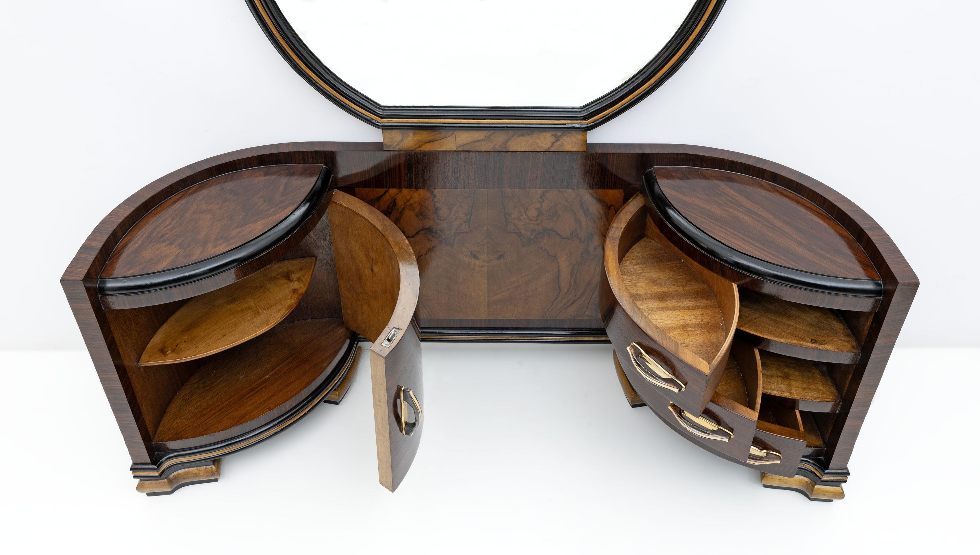 Art Dèco Italian Walnut Dressing Table with Mirror by F.lli Mascheroni, 1930s 2