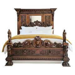 Art deco Italian Walnut King Bed Carved Bedroom Set