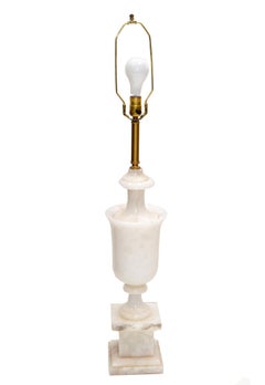 Art Deco Italian White Carrara Marble Hand Carved Table Lamp