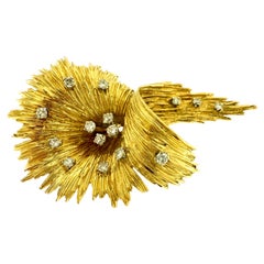 Broche Art Déco Italiano de Oro Amarillo con Diamantes