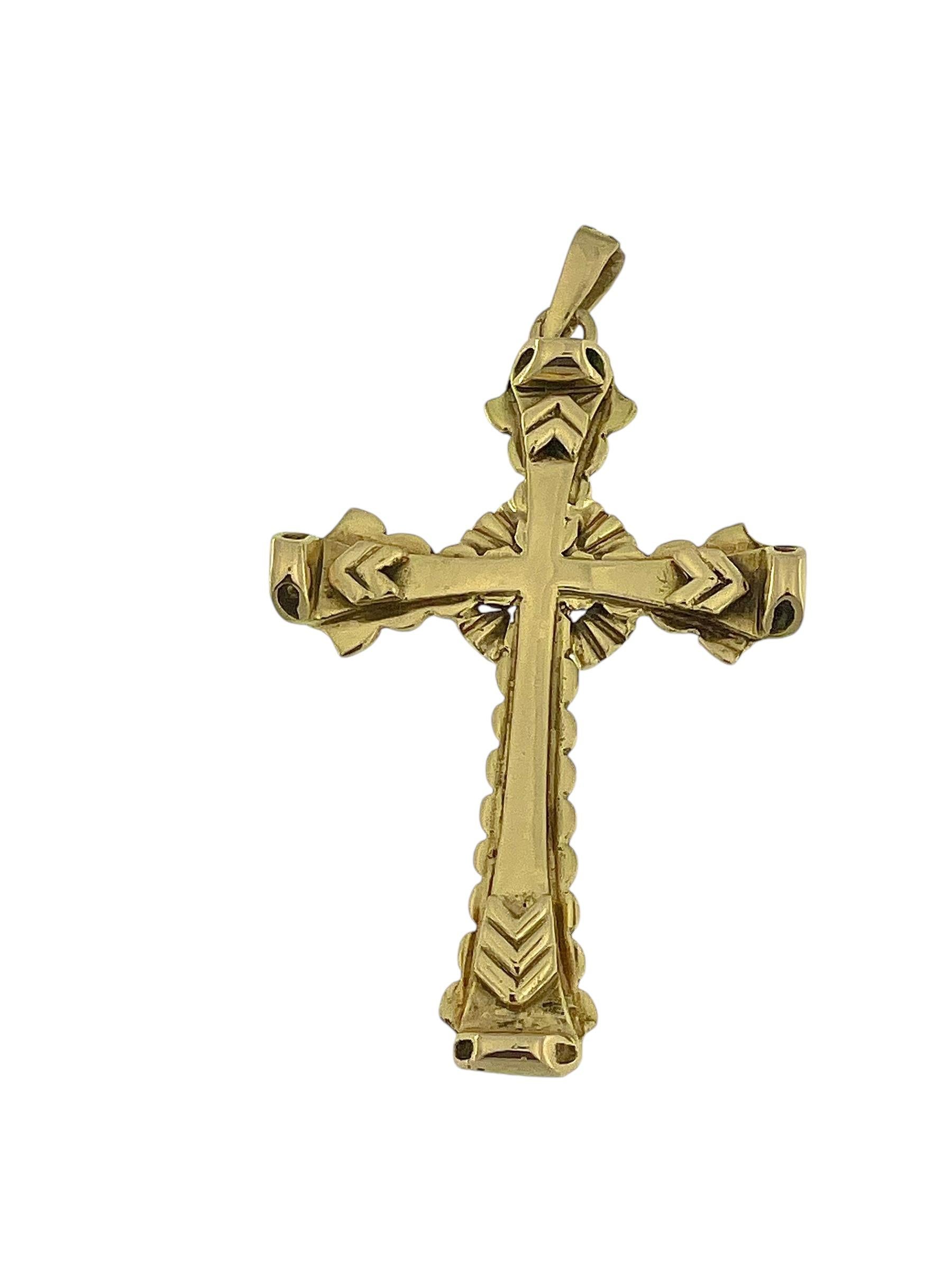 Art Deco Italian Yellow Gold Cross In Good Condition For Sale In Esch sur Alzette, Esch-sur-Alzette