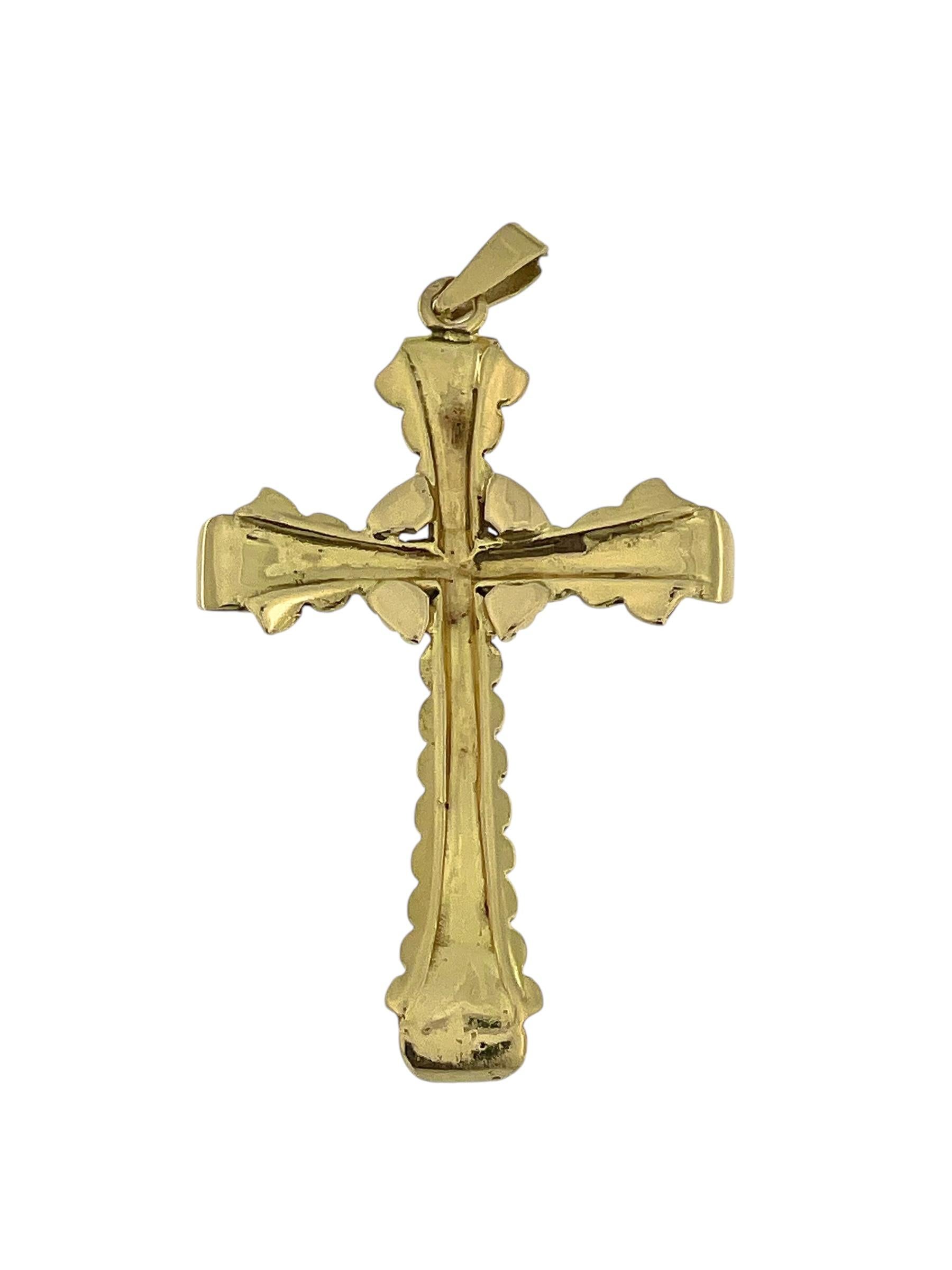 Women's or Men's Art Deco Italian Yellow Gold Cross For Sale