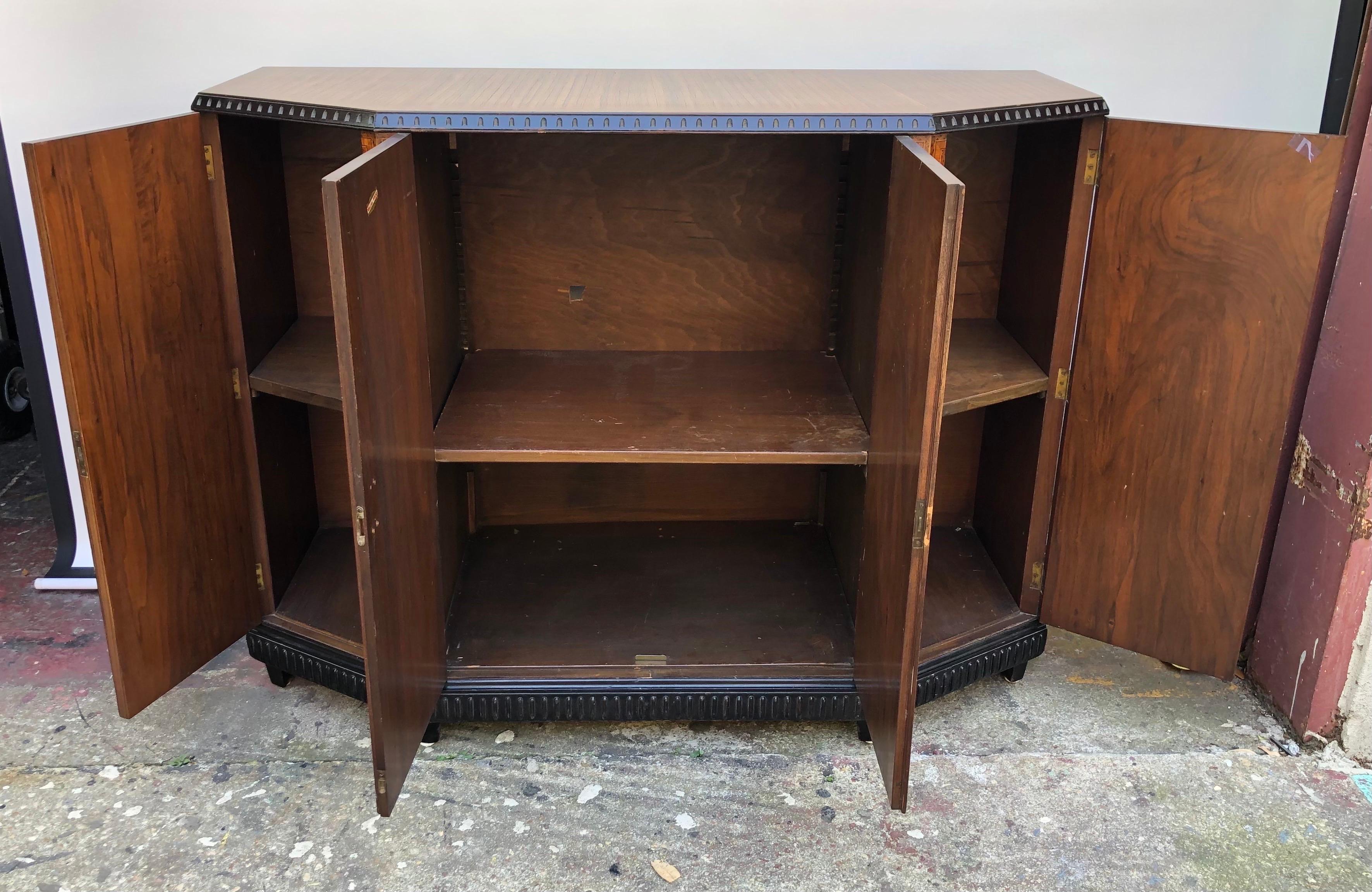 Art Deco Italian Zebra Wood Inlaid Credenza, Early 20th Century 7