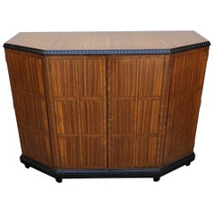Art Deco Italian Zebra Wood Inlaid Credenza, Early 20th Century